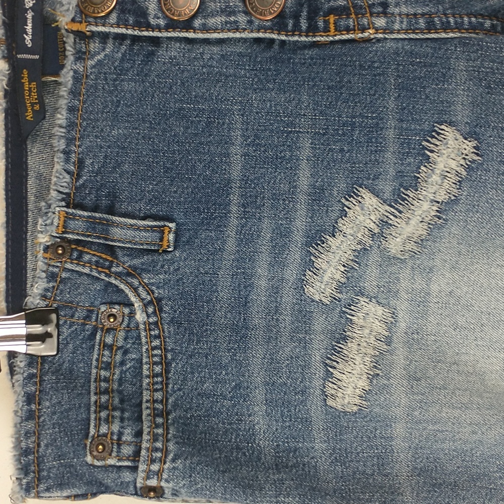 Y2K Vintage Abercrombie & Fitch Womens Cut Off Raw Waist Crop Button Fly Jeans 4 - Picture 3 of 13
